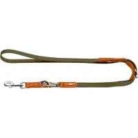 Hunter Verstellbare Führleine Wolmar BioThane x Leder, khaki/orange - 200 cm lang, 19 mm breit