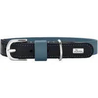 Hunter Halsband Wolmar BioThane x Leder, rauchblau/schwarz - Größe M: 55 cm lang, 24 mm breit