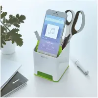 Leitz Stiftehalter WOW Sound, 1 Fach, Smartphone-Fach mit Soundverstärkung, weiß/grün