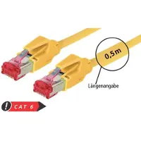 Tecline Patchkabel S/FTP, PiMF, Cat 6, gelb, 1,5 m halogenfrei, mit Draka-Kabel und Hirosesteckern TM21 (bis