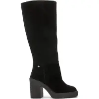 MACIEJKA Damen Stiefel Schwarz Veloursleder, 10 cm Absatz, 2 cm Plateau, 44 cm Schaftumfang, Slip-On, Modell 0575601006