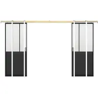 Vente-unique Versenkbare industrielle Doppelschiebetür - Schwarz und mattiertes gehärtetes Glas - 2 x H 205 x B 63 cm - ARTISTO II