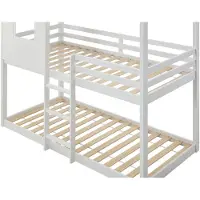Vente-unique Etagenbett in Hausoptik - 2 x 90 x 190 cm - Kiefer & MDF - Weiß - LIDOVARA