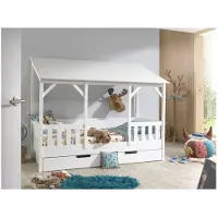 Vipack Kinderbett "Hausbett, aus MDF und Massivholz, Dach schwarz oder weiß", weiß, B:105cm H:174cm L:214cm, Betten, Kinderbett, wahlweise mit oder ohne Bettschublade auf Rollen