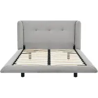 Vente-unique Polsterbett 160 x 200 cm - mit gestepptem Kopfteil - Stoff - Hellgrau - PENAVI
