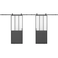 Vente-unique Industrielle Doppelschiebetüren für die Wandmontage - Schwarz und mattes gehärtetes Glas - 2 x H 205 x B 63 cm - ARTISTO II