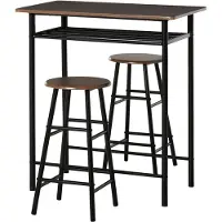 HOMCOM Bartisch Set mit 2 Barhocker MDF Metall Schwarz 80B x 50T x 90H cm