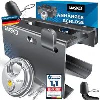 MASKO Anhängerschloss für Angekoppelte & Abgekoppelte Anhänger Anhänger Schloss Diebstahlschutz Wohnwagen Kastenschloss inkl. Diskusschloss & Schlüssel & Schutzkappe