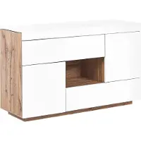 Beliani Sideboard / Schreibtisch Weiß / Heller Holzfarbton viel Stauraum ausziehbar Platte MDF Platte Schminktisch Wohnzimmer Arbeitszimmer Heimbüro