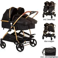 Chipolino Duo Smart Zusammenklappbarer Kinderwagen für 2 Kinder Obsidian Gold Schwarz