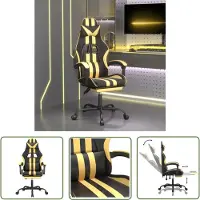 The Living Store Gaming-Stuhl mit Fußstütze Schwarz und Golden Kunstleder