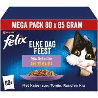 Felix Megapack "So gut wie es aussieht" Pouches 80 x 85 g - Fleisch Mixpaket 2 (Rind, Huhn, Thunfisch, Kabeljau)