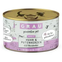 Grau getreidefreies Katzenfutter Huhn & Putenherzen - 6 x 200 g
