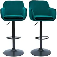 Miliboo Barhocker höhenverstellbar aus petrolblauem Samt und schwarzem Metall (2er-Set) AMIKA