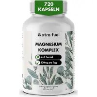 XTRA FUEL Magnesium Komplex 400 mg - 720 Kapseln Bisglycinat, Citrat & Malat vegan 678 g
