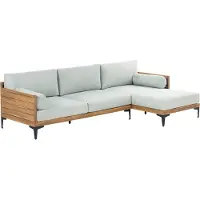 Beliani 4-Sitzer Gartensofa Hellbraun Akazienholz Linksseitig mit Grauen Kissen Modern Terrasse Outdoor Ecksofa Loungesofa Sofa mit Chaiselongue