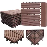Mendler WPC Bodenfliese Rhone + Abschluss, Holzoptik Balkon/Terrasse, 11x je 30x30cm = 1qm Premium ~ coffee linear waagrecht