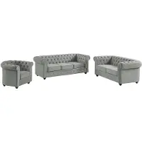 Vente-unique Couchgarnitur 3+2+1 - Samt - Hellgrau - CHESTERFIELD