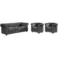 Vente-unique Couchgarnitur 3+1+1 - Samt - Anthrazit - CHESTERFIELD