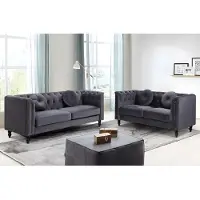 Vente-unique Couchgarnitur 3+2 - Samt - Anthrazit - TURNER
