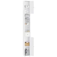 SoBuy Badezimmerschrank schmal 20x20 cm, Hochschrank Nischenschrank Badezimmer mit 6 verstellbaren Böden Schublade platzsparender Badschrank BZR167-GW