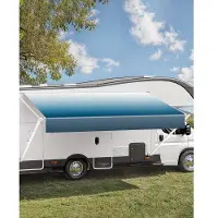 Vevor Sonnensegel Universal Sichtschutz Wohnmobilmarkise (240 cm) mit Aluminiumrahmen, Außenmarkise mit weißer Halterung und blauem Farbverlaufsstoff
