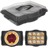 Orion Küchenbehälter Transportbox Lebensmittelbehälter Serviertablett mit Deckel Tragegriff für Kuchen n 45x35x9,5 cm