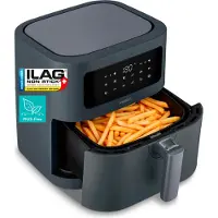 Medion E40 XL Heißluftfritteuse (5,2 Liter, Airfryer, 2.150 Watt, 9 Automatikprogramme, Backfunktion, ölfreies Frittieren, Touch Bedienfeld, LED Anzeige, ILAG PFAS-frei) matt grau