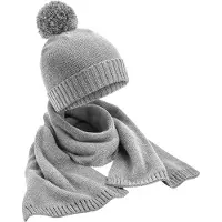 Beechfield Unisex Erwachsene Flecked gestrickte Mütze und Schal Set (Hellgrau)