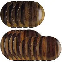 Sambonet 67375-A2, Essteller, Rund, Porzellan, Holz, 308 mm, 300 mm