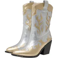 Buffalo Damen Cowboy Stiefel West Bootie Mid Cowboy 1221056 Goldfarben