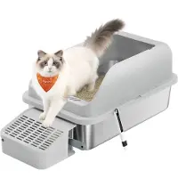 Feandrea Edelstahl Katzentoilette mit hohem Rand und Zubehör PPT008GD01