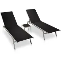 Helloshop26 - Set aus 2 Sonnenliegen Deckstühlen Sonnenbetten Gartenbetten Terrassenmöbeln mit Tisch Stahl und schwarzem Textilene