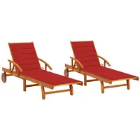 Helloshop26 - Set aus 2 Sonnenliegen Deckstühlen Sonnenbetten Gartenbetten Terrassenmöbeln mit Kissen massives Akazienholz