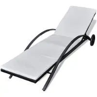 Helloshop26 - Sonnenliege Deckstuhl Sonnenbett Gartenbett Terrassenmöbel mit Kissen und Rollen schwarzes Kunstharzgewebe 02_0012451