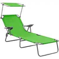 Helloshop26 - Sonnenliege Deckstuhl Gartenbett Terrassenmöbel 188 cm mit Sonnendach grüner Stahl 02_0012270