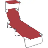 Helloshop26 - Klappbarer Liegestuhl Sonnenliege Gartenbett Terrassenmöbel mit rotem Aluminiumdach 02_0012832