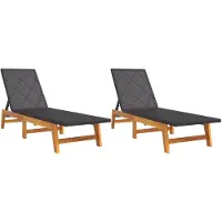 Helloshop26 - Set aus 2 Sonnenliegen Deckstühlen Sonnenbetten Gartenbetten Terrassenmöbeln schwarz/braun gewebtes Harz/Akazienholz 02_0012147