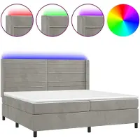 Syfax Boxspringbett mit Matratze & LED Hellgrau 200x200 cm Samt
