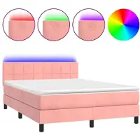 Syfax Boxspringbett mit Matratze & LED Rosa 140x190 cm Samt