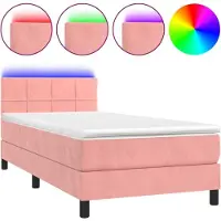 Syfax Boxspringbett mit Matratze & LED Rosa 100x200 cm Samt