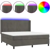 Syfax Boxspringbett mit Matratze & LED Dunkelgrau 160x200 cm Samt