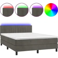 Syfax Boxspringbett mit Matratze & LED Dunkelgrau 140x190 cm Samt