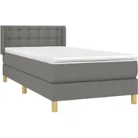 Syfax Boxspringbett, Einzelbett mit Taschenfederkernmatratze, höhenverstellbares Kopfteil, Stoff, Lärchenholz, 90x190 cm, Dunkelgrau