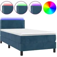 Syfax Boxspringbett mit Matratze & LED Dunkelblau 100x200 cm Samt