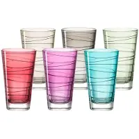 Leonardo Longdrinkglas "Colori", bunt, H:12,8cm, Glas, Trinkgefäße, Longdrinkglas, veredelte mit lichtechter Hydroglasur, 280 ml, 6-teilig