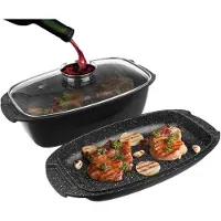 Orion Bräter mit Granitbeschichtung Bratentopf Schmortopf mit Deckel Grilltopf Grillpfanne 3in1 GRANDE 5l
