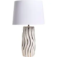 Beliani Tischlampe Weiß / Gold Keramik mit Kunstleinen Stoffschirm Glamouröser Stil Elegant Modernes Design Wohnzimmer Schlafzimmer Flur