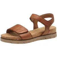 Tamaris Damen Wide Fit Damen Sandalen flach aus Leder mit Klettverschluss, braun