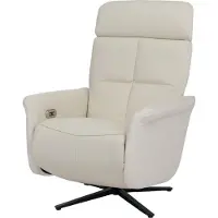 Mendler Relaxsessel MCW-L10, TV-Sessel Liegesessel, Liegefunktion drehbar, elektrisch verstellbar Voll-Leder creme-weiß